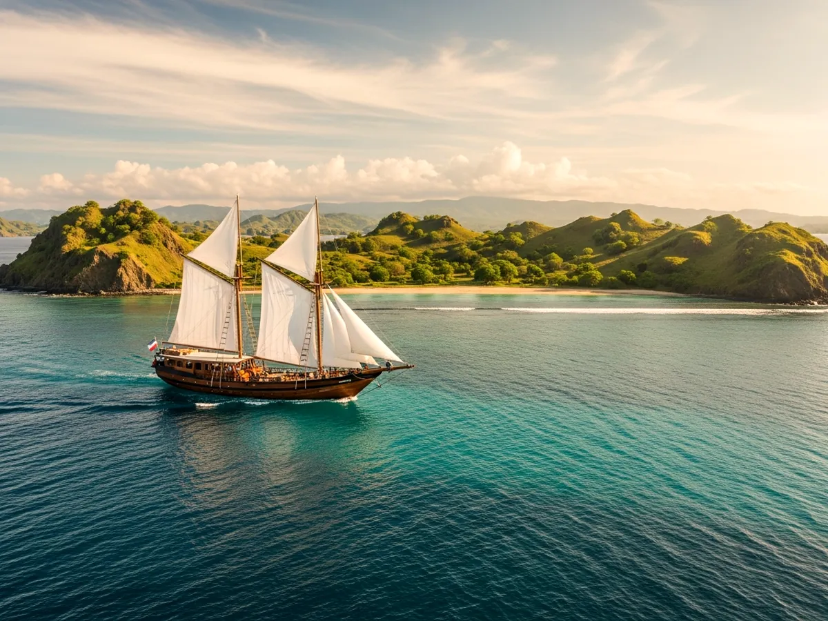 Traditional phinisi sailing boat in Komodo waters