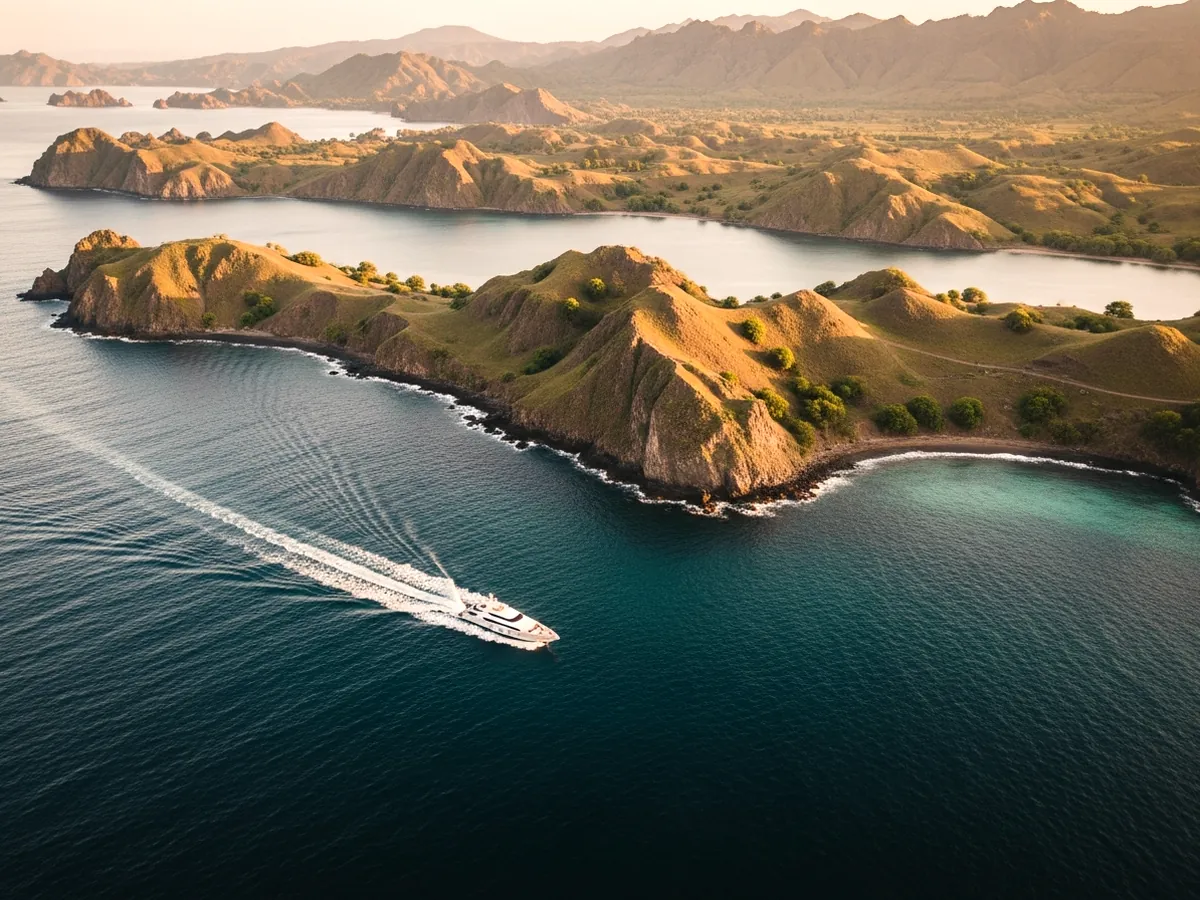 Aerial view of Padar Island three bays in Komodo National Park